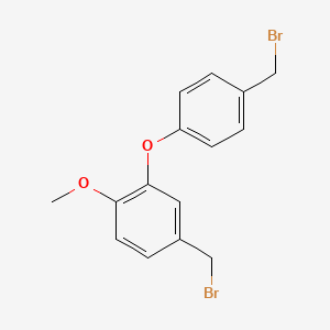 molecular formula C15H14Br2O2 B12744464 Benzene, 4-(bromomethyl)-2-(4-(bromomethyl)phenoxy)-1-methoxy- CAS No. 7290-25-7
