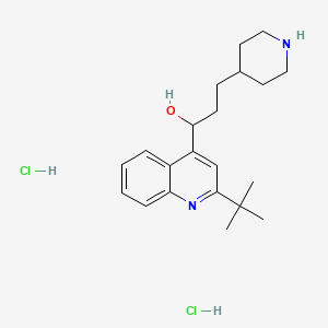 molecular formula C21H32Cl2N2O B12744530 (+-)-1-(2-(1,1-Dimethylethyl)-4-quinolyl)-3-(4-piperidyl)-1-propanol dihydrochloride CAS No. 83255-74-7