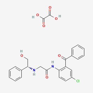 molecular formula C25H23ClN2O7 B12744798 D(+)-N-(2-Benzoyl-4-chlorophenyl)-2-(2-hydroxy-1-phenylethylamino)acetamide oxalate CAS No. 126517-42-8