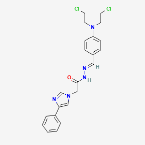 molecular formula C22H23Cl2N5O B12744848 4-Phenyl-1H-imidazole-1-acetic acid ((4-(bis(2-chloroethyl)amino)phenyl)methylene)hydrazide CAS No. 93637-57-1