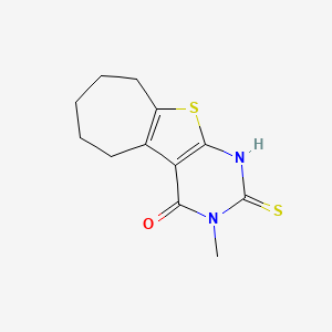 molecular formula C12H14N2OS2 B12744849 4H-Cyclohepta(4,5)thieno(2,3-d)pyrimidin-4-one, 1,2,3,5,6,7,8,9-octahydro-3-methyl-2-thioxo- CAS No. 132605-22-2