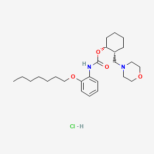 molecular formula C25H41ClN2O4 B12744865 Carbamic acid, (2-(heptyloxy)phenyl)-, 2-(4-morpholinylmethyl)cyclohexyl ester, monohydrochloride, cis- CAS No. 130533-74-3