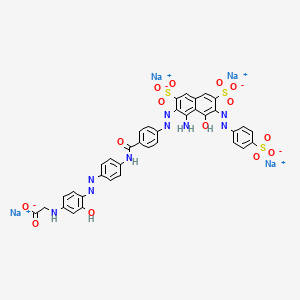 molecular formula C37H25N9Na4O14S3 B12744920 Tetrasodium N-(4-((4-((4-((1-amino-8-hydroxy-3,6-disulphonato-7-((4-sulphonatophenyl)azo)-2-naphthyl)azo)benzoyl)amino)phenyl)azo)-3-hydroxyphenyl)glycinate CAS No. 85750-09-0