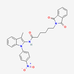 molecular formula C29H26N4O5 B12744977 2H-Isoindole-2-hexanamide, 1,3-dihydro-1,3-dioxo-N-(3-methyl-1-(4-nitrophenyl)-1H-indol-2-yl)- CAS No. 138349-44-7