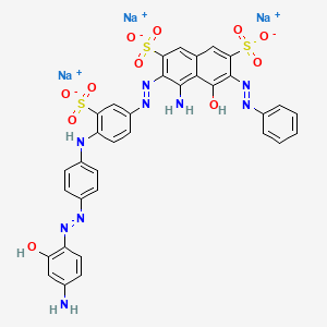 molecular formula C34H24N9Na3O11S3 B12745003 Trisodium 4-amino-3-((4-((4-((4-amino-2-hydroxyphenyl)azo)phenyl)amino)-3-sulphonatophenyl)azo)-5-hydroxy-6-(phenylazo)naphthalene-2,7-disulphonate CAS No. 94249-18-0