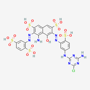 molecular formula C25H19ClN10O16S5 B12745258 4-Amino-6-((5-((4-amino-6-chloro-1,3,5-triazin-2-yl)amino)-2-sulphophenyl)azo)-3-((2,5-disulphophenyl)azo)-5-hydroxynaphthalene-2,7-disulphonic acid CAS No. 69571-16-0