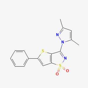 molecular formula C16H13N3O2S2 B12745437 Thieno(2,3-d)isothiazole, 3-(3,5-dimethyl-1H-pyrazol-1-yl)-5-phenyl-, 1,1-dioxide CAS No. 113387-73-8