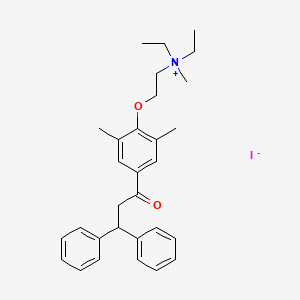 molecular formula C30H38INO2 B12745466 Ethanaminium, N,N-diethyl-2-(2,6-dimethyl-4-(1-oxo-3,3-diphenylpropyl)phenoxy)-N-methyl-, iodide CAS No. 65084-04-0
