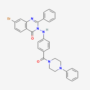 molecular formula C31H26BrN5O2 B12745497 Piperazine, 1-(4-((7-bromo-4-oxo-2-phenyl-3(4H)-quinazolinyl)amino)benzoyl)-4-phenyl- CAS No. 131604-17-6