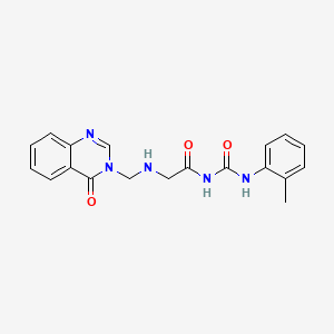 molecular formula C19H19N5O3 B12745596 Acetamide, N-(((2-methylphenyl)amino)carbonyl)-2-(((4-oxo-3(4H)-quinazolinyl)methyl)amino)- CAS No. 76979-60-7
