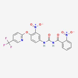 molecular formula C20H12F3N5O7 B12745606 Benzamide, 2-nitro-N-(((3-nitro-4-((5-(trifluoromethyl)-2-pyridinyl)oxy)phenyl)amino)carbonyl)- CAS No. 103829-06-7