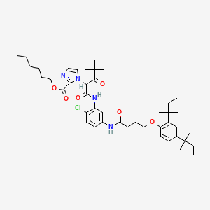 molecular formula C43H61ClN4O6 B12745610 Hexyl 1-(1-(((5-((4-(2,4-bis(tert-pentyl)phenoxy)-1-oxobutyl)amino)-2-chlorophenyl)amino)carbonyl)-3,3-dimethyl-2-oxobutyl)-1H-imidazolecarboxylate CAS No. 84184-25-8