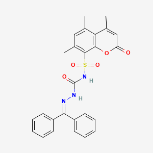 molecular formula C26H23N3O5S B12745635 Hydrazinecarboxamide, 2-(diphenylmethylene)-N-((4,5,7-trimethyl-2-oxo-2H-1-benzopyran-8-yl)sulfonyl)- CAS No. 85302-47-2