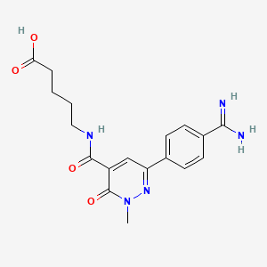 molecular formula C18H21N5O4 B12745656 Pentanoic acid, 5-(((6-(4-(aminoiminomethyl)phenyl)-2,3-dihydro-2-methyl-3-oxo-4-pyridazinyl)carbonyl)amino)- CAS No. 150594-72-2