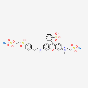 molecular formula C32H30N2Na2O13S4 B12745717 Dihydrogen-3-(methyl(2-sulphonatoethyl)amino)-6-((2-(4-((2-(sulphonatooxy)ethyl)sulphonyl)phenyl)ethyl)amino)-9-(2-sulphonatophenyl)xanthylium, sodium salt CAS No. 94109-47-4