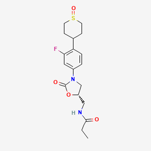 molecular formula C18H23FN2O4S B12745852 Propanamide, N-(((5S)-3-(3-fluoro-4-(trans-tetrahydro-1-oxido-2H-thiopyran-4-yl)phenyl)-2-oxo-5-oxazolidinyl)methyl)- CAS No. 226991-63-5