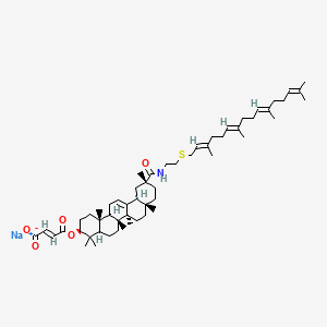 molecular formula C56H86NNaO5S B12745920 sodium;(E)-4-[[(3S,6aR,6bS,8aS,11R,12aS,14bR)-4,4,6a,6b,8a,11,14b-heptamethyl-11-[2-[(2E,6E,10E)-3,7,11,15-tetramethylhexadeca-2,6,10,14-tetraenyl]sulfanylethylcarbamoyl]-1,2,3,4a,5,6,7,8,9,10,12,12a,14,14a-tetradecahydropicen-3-yl]oxy]-4-oxobut-2-enoate CAS No. 118642-23-2