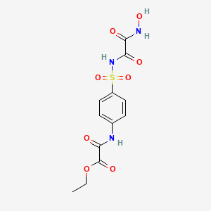 molecular formula C12H13N3O8S B12745933 Acetic acid, ((4-((((hydroxyamino)oxoacetyl)amino)sulfonyl)phenyl)amino)oxo-, ethyl ester CAS No. 81717-16-0