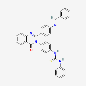 molecular formula C34H25N5OS B12745971 N-(4-(4-Oxo-2-(4-((phenylmethylene)amino)phenyl)-3(4H)-quinazolinyl)phenyl)-N'-phenylthiourea CAS No. 83408-65-5