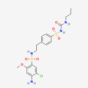 molecular formula C19H25ClN4O6S2 B12746052 Urea, 1-((p-(2-(4-amino-5-chloro-2-methoxybenzenesulfonamido)ethyl)phenyl)sulfonyl)-3-propyl- CAS No. 81514-37-6