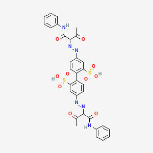 molecular formula C32H28N6O10S2 B12746106 4,4'-Bis((2-oxo-1-((phenylamino)carbonyl)propyl)azo)(1,1'-biphenyl)-2,2'-disulphonic acid CAS No. 37678-92-5