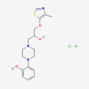 molecular formula C17H24ClN3O3S B12746171 Phenol, 2-(4-(2-hydroxy-3-((4-methyl-5-thiazolyl)oxy)propyl)-1-piperazinyl)-, monohydrochloride CAS No. 136996-76-4