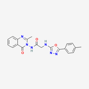 molecular formula C20H18N6O3 B12746389 Acetamide, 2-((5-(4-methylphenyl)-1,3,4-oxadiazol-2-yl)amino)-N-(2-methyl-4-oxo-3(4H)-quinazolinyl)- CAS No. 135790-32-8