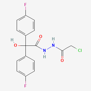 molecular formula C16H13ClF2N2O3 B12746593 Benzeneacetic acid, 4-fluoro-alpha-(4-fluorophenyl)-alpha-hydroxy-, 2-(chloroacetyl)hydrazide CAS No. 128175-00-8