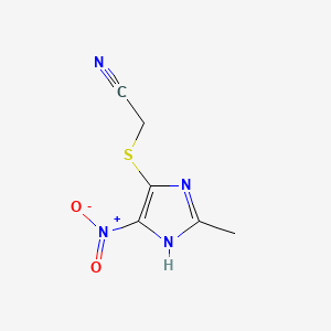 molecular formula C6H6N4O2S B12746621 Acetonitrile, ((2-methyl-5-nitro-1H-imidazol-4-yl)thio)- CAS No. 110579-00-5