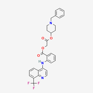 molecular formula C31H28F3N3O4 B12746707 Benzoic acid, 2-((8-(trifluoromethyl)-4-quinolinyl)amino)-, 2-oxo-2-((1-(phenylmethyl)-4-piperidinyl)oxy)ethyl ester CAS No. 86518-65-2