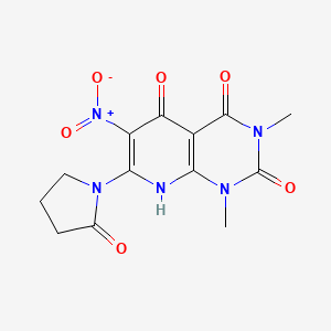 molecular formula C13H13N5O6 B12746803 Pyrido(2,3-d)pyrimidine-2,4,5(1H,3H,8H)-trione, 1,3-dimethyl-6-nitro-7-(2-oxo-1-pyrrolidinyl)- CAS No. 141985-50-4
