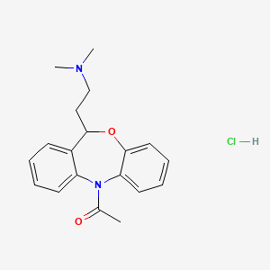 molecular formula C19H23ClN2O2 B12746826 Dibenz(b,e)(1,4)oxazepine-11-ethanamine, 5,11-dihydro-5-acetyl-N,N-dimethyl-, monohydrochloride, (+-)- CAS No. 86640-25-7