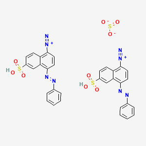 molecular formula C32H22N8O9S3 B12746922 4-phenyldiazenyl-6-sulfonaphthalene-1-diazonium;sulfite CAS No. 72089-14-6