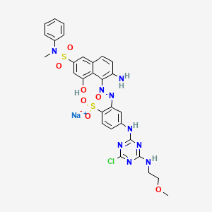 molecular formula C29H27ClN9NaO7S2 B12746973 Sodium 2-((2-amino-8-hydroxy-6-((methylanilino)sulphonyl)-1-naphthyl)azo)-4-((4-chloro-6-((2-methoxyethyl)amino)-1,3,5-triazin-2-yl)amino)benzenesulphonate CAS No. 93776-59-1