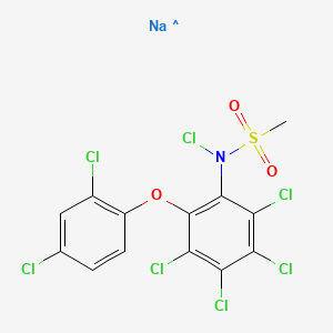 molecular formula C13H6Cl7NO3S.Na<br>C13H6Cl7NNaO3S B12746981 Sodium chloro-N-(2,3,4,5-tetrachloro-6-(2,4-dichlorophenoxy)phenyl)methanesulphonamidate CAS No. 83721-48-6