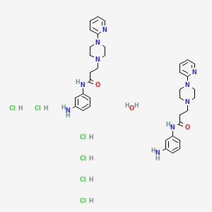 molecular formula C36H54Cl6N10O3 B12746987 N-(3-aminophenyl)-3-(4-pyridin-2-ylpiperazin-1-yl)propanamide;hydrate;hexahydrochloride CAS No. 104373-69-5
