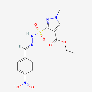 molecular formula C14H15N5O6S B12747091 Ethyl 1-methyl-3-((((4-nitrophenyl)methylene)hydrazino)sulfonyl)-1H-pyrazole-4-carboxylate CAS No. 115703-19-0