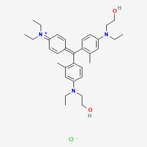 molecular formula C33H46N3O2.Cl<br>C33H46ClN3O2 B12747198 Ethanaminium, N-[4-[bis[4-[ethyl(2-hydroxyethyl)amino]-2-methylphenyl]methylene]-2,5-cyclohexadien-1-ylidene]-N-ethyl-, chloride CAS No. 94071-27-9