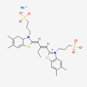 molecular formula C29H37N2NaO6S2Se2 B12747201 Hydrogen 2-(2-((5,6-dimethyl-3-(3-sulphonatopropyl)-3H-benzoselenazol-2-ylidene)methyl)but-1-enyl)-5,6-dimethyl-3-(3-sulphonatopropyl)benzoselenazolium, sodium salt CAS No. 52513-84-5