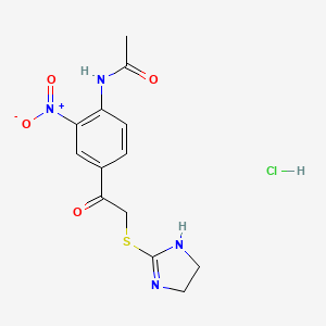 molecular formula C13H15ClN4O4S B12747226 Acetamide, N-(4-(((4,5-dihydro-1H-imidazol-2-yl)thio)acetyl)-2-nitrophenyl)-, monohydrochloride CAS No. 160518-40-1