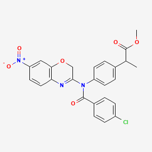 molecular formula C25H20ClN3O6 B12747233 Methyl 4-(7-nitro-2H-1,4-benzoxazin-3-yl)-p-chlorobenzoylamino-alpha-methylphenylacetate CAS No. 109227-07-8
