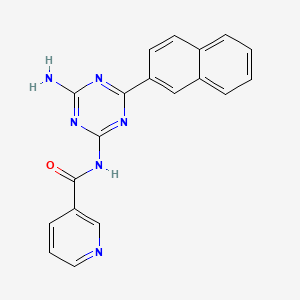 molecular formula C19H14N6O B12747421 2-Amino-4-nicotinoylamino-6-beta-naphthyl-s-triazine CAS No. 92616-33-6