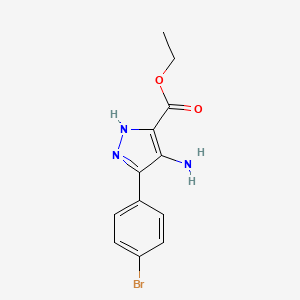 molecular formula C12H12BrN3O2 B12747431 1H-Pyrazole-3-carboxylic acid, 4-amino-5-(4-bromophenyl)-, ethyl ester CAS No. 91857-65-7