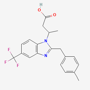 molecular formula C20H19F3N2O2 B12747443 beta-Methyl-2-((4-methylphenyl)methyl)-5-(trifluoromethyl)-1H-benzimidazole-1-propanoic acid CAS No. 141245-97-8