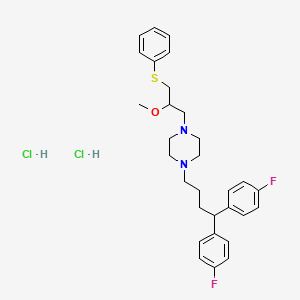 molecular formula C30H38Cl2F2N2OS B12747500 Piperazine 1-(4,4-bis(4-fluorophenyl)butyl)-4-(2-methoxy-3-(phenylthio)propyl)-, dihydrochloride CAS No. 143759-69-7