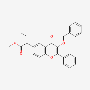 molecular formula C27H24O5 B12747519 Methyl alpha-ethyl-4-oxo-2-phenyl-3-(phenylmethoxy)-4H-1-benzopyran-6-acetate CAS No. 173469-84-6
