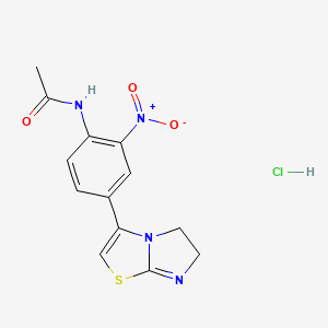 molecular formula C13H13ClN4O3S B12747554 Acetamide, (4-(5,6-dihydroimidazo(2,1-b)thiazol-3-yl)-2-nitrophenyl)-, monohydrochloride CAS No. 160518-44-5