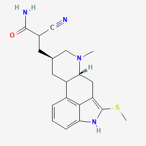 molecular formula C20H24N4OS B12747646 Ergoline-8-propionamide, alpha-cyano-6-methyl-2-(methylthio)-, (8-beta)- CAS No. 88133-22-6