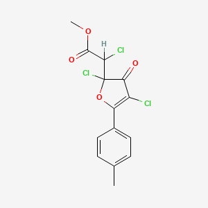 molecular formula C14H11Cl3O4 B12747648 Methyl 2,3-dihydro-5-(4-methylphenyl)-3-oxo-alpha,2,4-trichloro-2-furanacetate CAS No. 127244-98-8