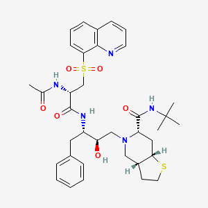 molecular formula C36H47N5O6S2 B12747649 Thieno(3,2-c)pyridine-6-carboxamide, 5-(3-((2-(acetylamino)-1-oxo-3-(8-quinolinylsulfonyl)propyl)amino)-2-hydroxy-4-phenylbutyl)-N-(1,1-dimethylethyl)octahydro-, (3aR-(3aalpha,5(2R*,3S*(S*)),6beta,7aalpha))- CAS No. 169168-47-2